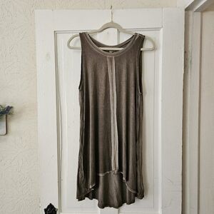POL Women's Gray/Green Oversized Sleeveless Tunic Size Small, Boho High-Low Hem